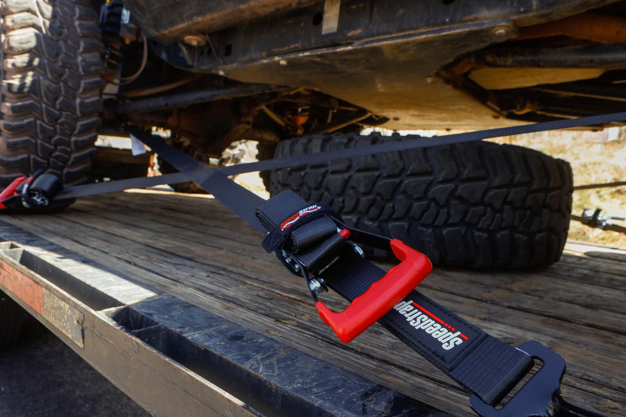 Ratchet 2 in. x 10 ft. Tie Down w/ Twisted Snap Hooks and Axle Strap