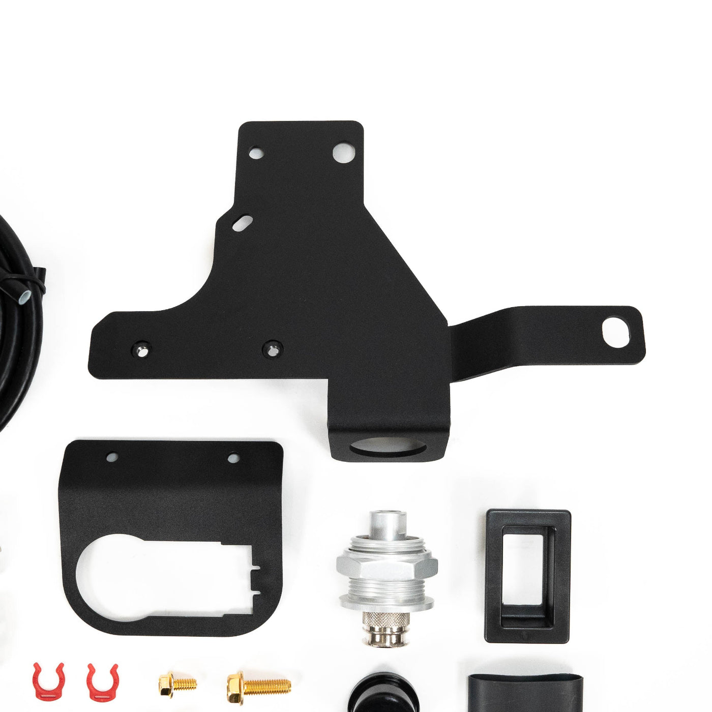 SDHQ Built 2024 LC250 Air Chuck and Switch Mount display of included parts and hardware 