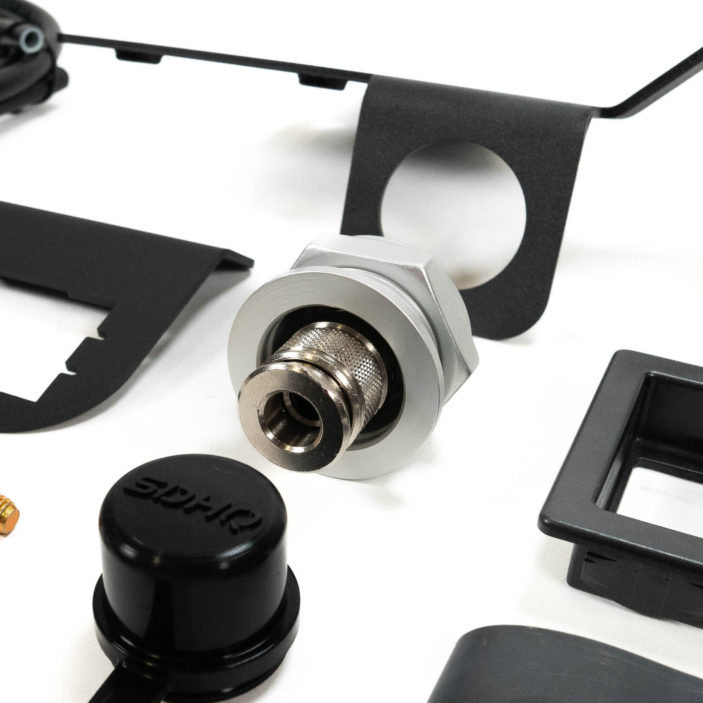 SDHQ Built 2024 LC250 Air Chuck and Switch Mount display of included parts and hardware 