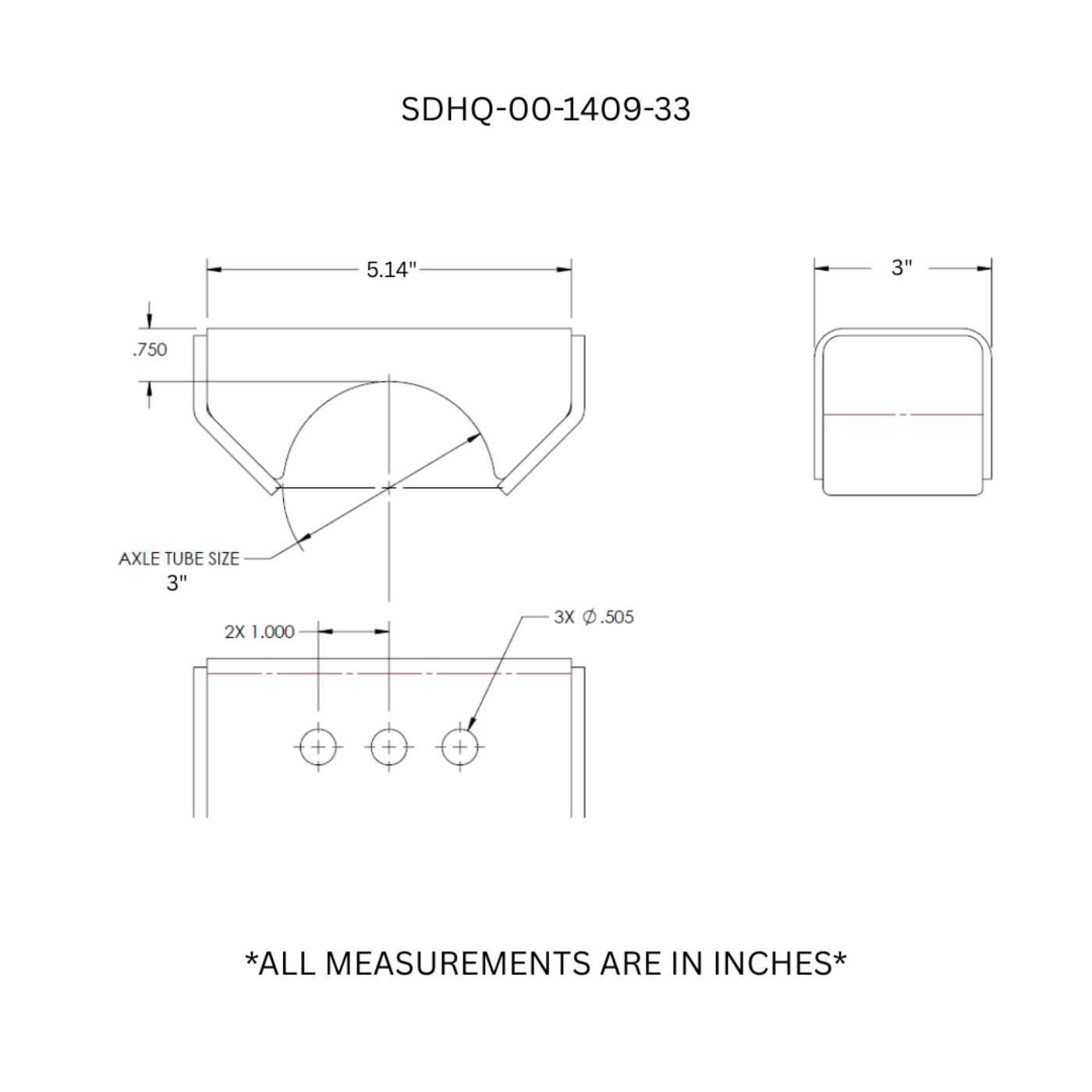 SDHQ Built Leaf Spring Perch Kit | 3" Leaf Spring Width, 3" Axle diagram  