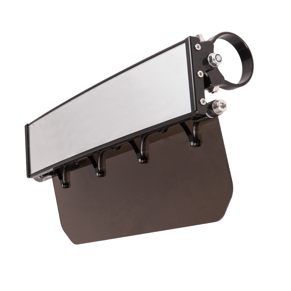 12″ Wide Panoramic Rearview Mirror with Folding Sun Visor – Dark Tinted Shield Side View