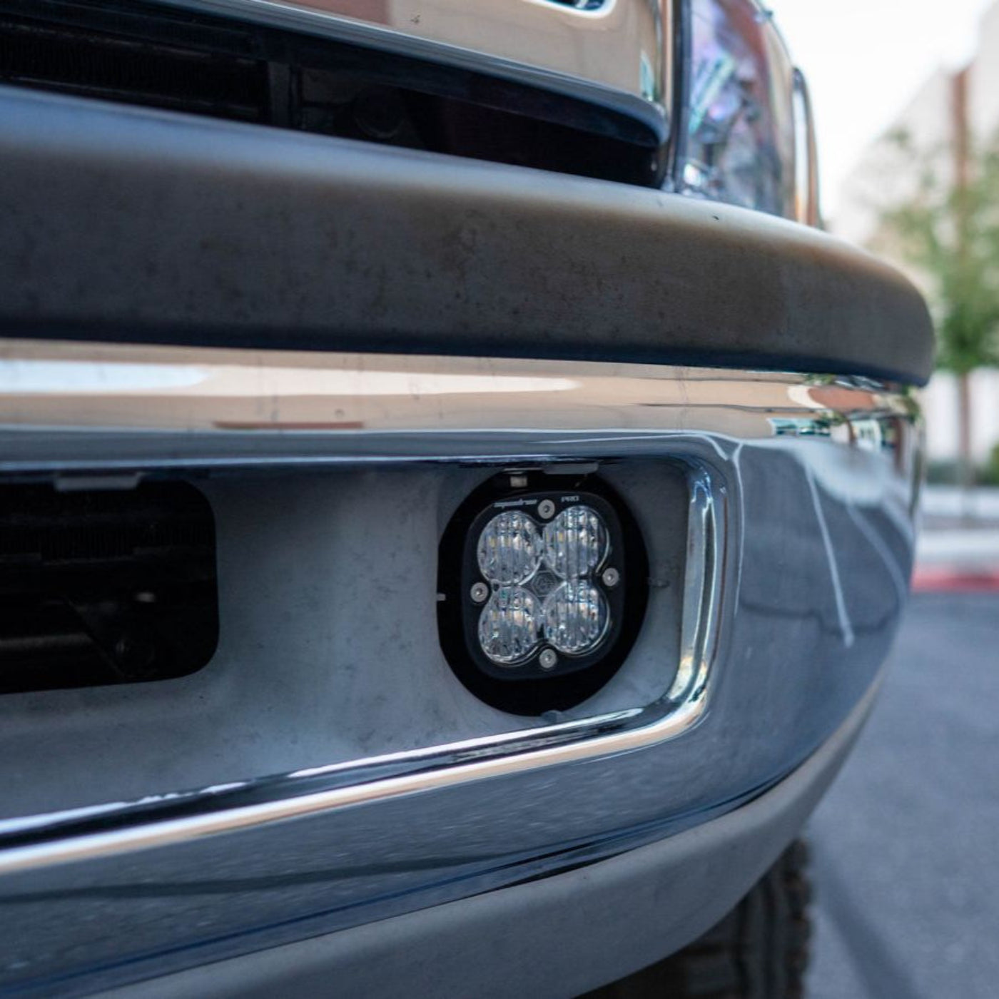 SDHQ Built '94-02 Ram 1500/2500/3500 Fog Light Mounting Kit installed - close-up 