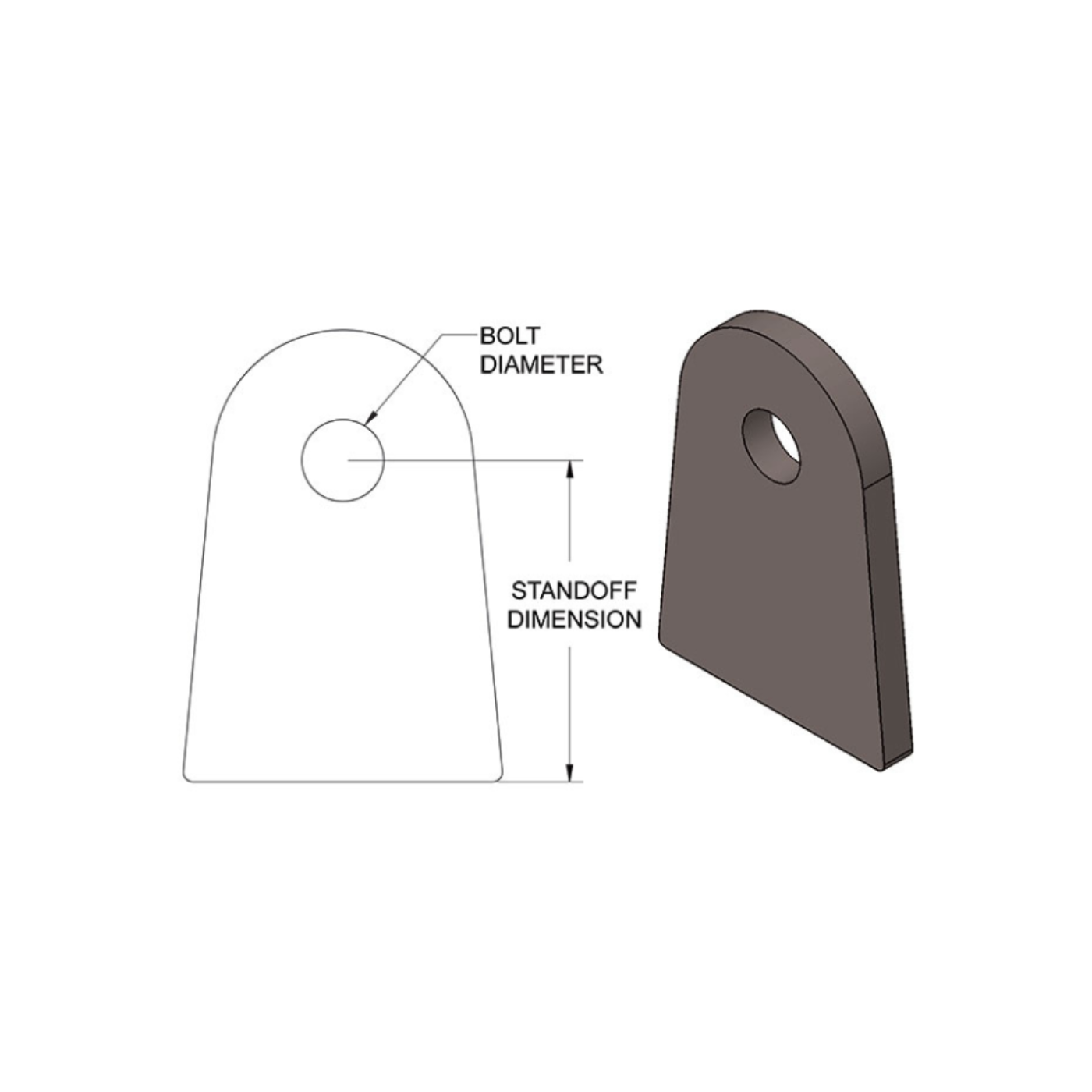 SDHQ Built Flat Tabs | 1/8" Thick, 3/8" Bolt Hole, 3/4" to 1-1/4" Standoffs diagram 