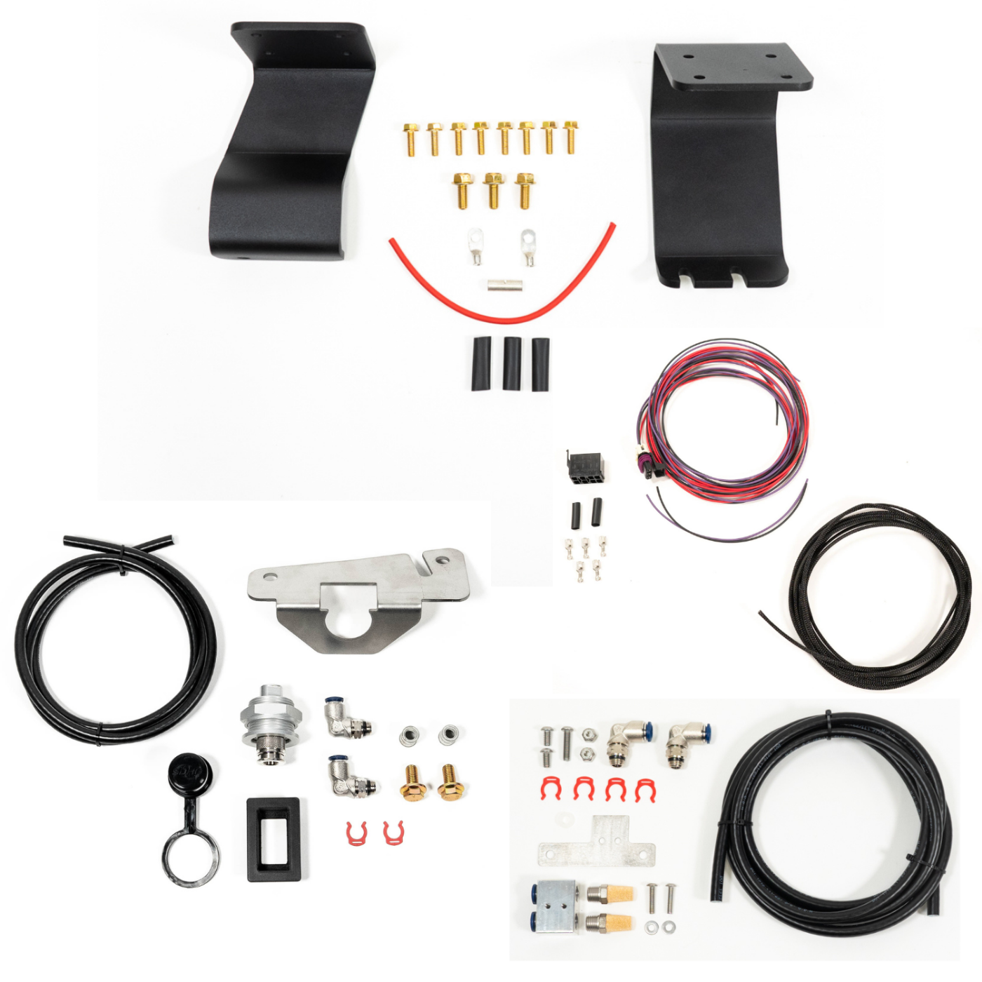 SDHQ Built '23-25 Sequoia ARB Twin Compressor Mounting Kit display of included parts and hardware 