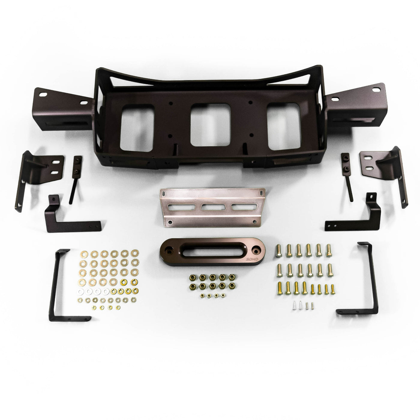 '23-24 Toyota Sequoia SDHQ Built Hidden Winch Mount display of included parts and hardware 