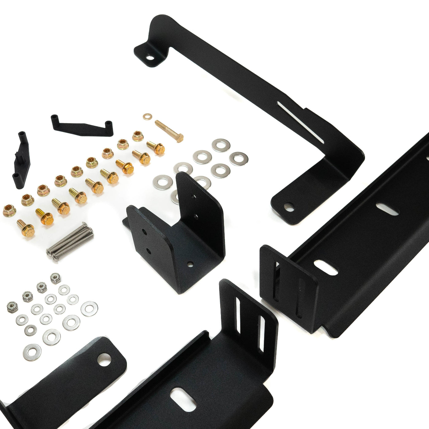 SDHQ Built '24-25 Tacoma Behind The Grille Pod Light Mounting Kit display of included parts and hardware 