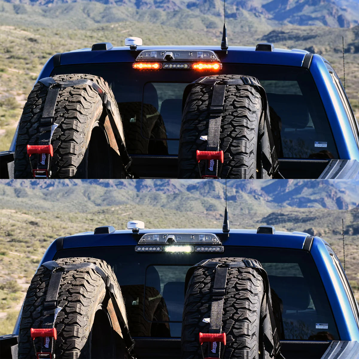 Third Brake Light DUAL Antenna Mount - 2017-2024 Ford Raptor - With Tomar LED Lights Display on Vehicle (In Use)