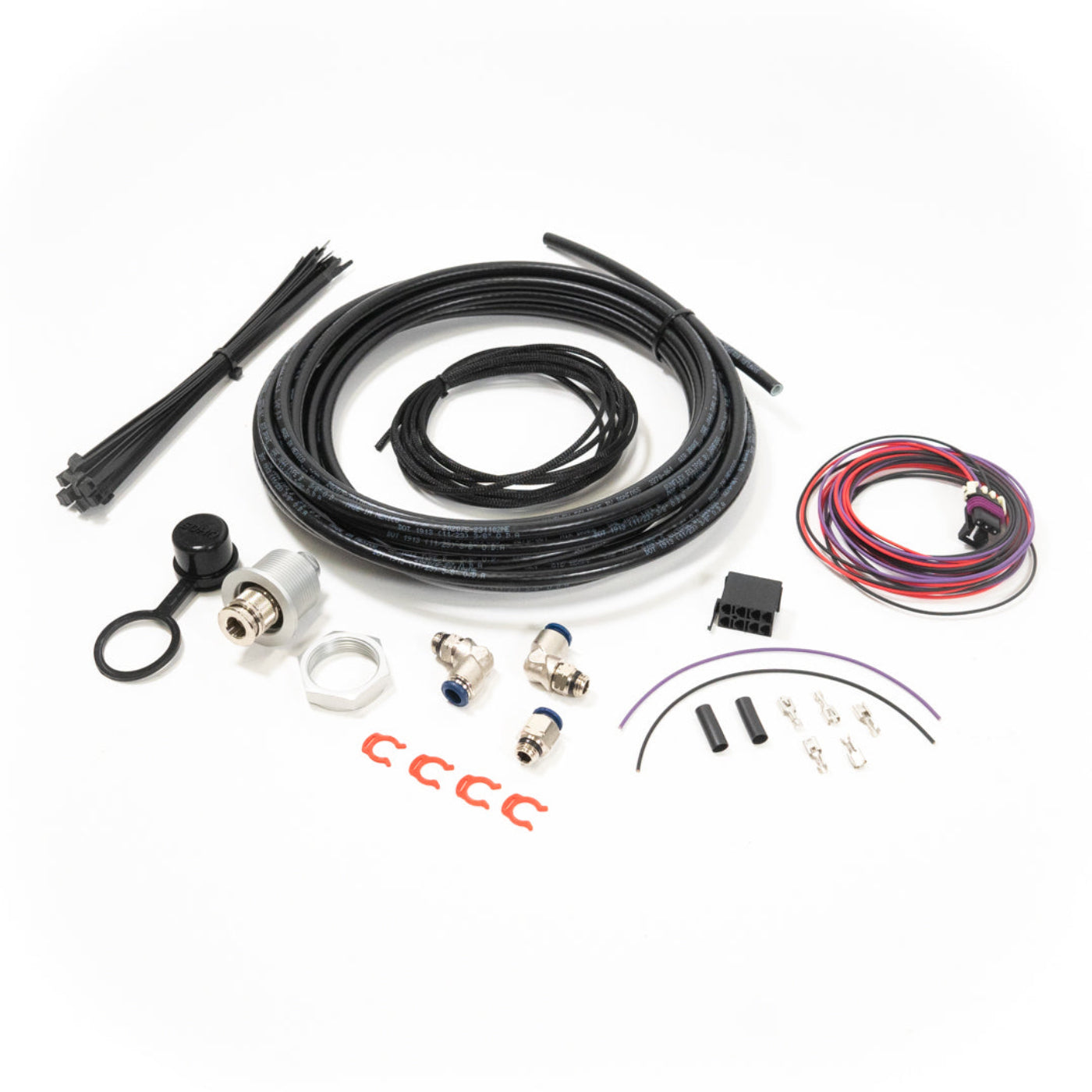 '22-24 Tundra Bulkhead Air Chuck and Switch Mounting Kit display of included parts and hardware 