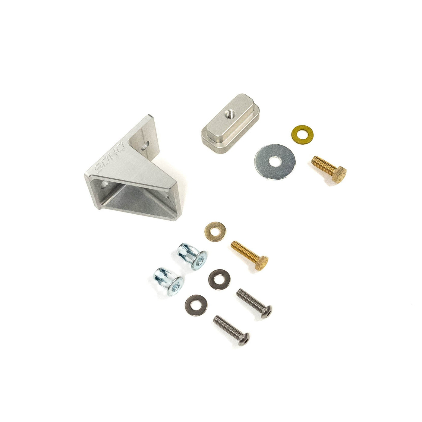 '22-25 Toyota Tundra SDHQ Built Billet Chase Light Mounting Kit display of included parts and hardware 