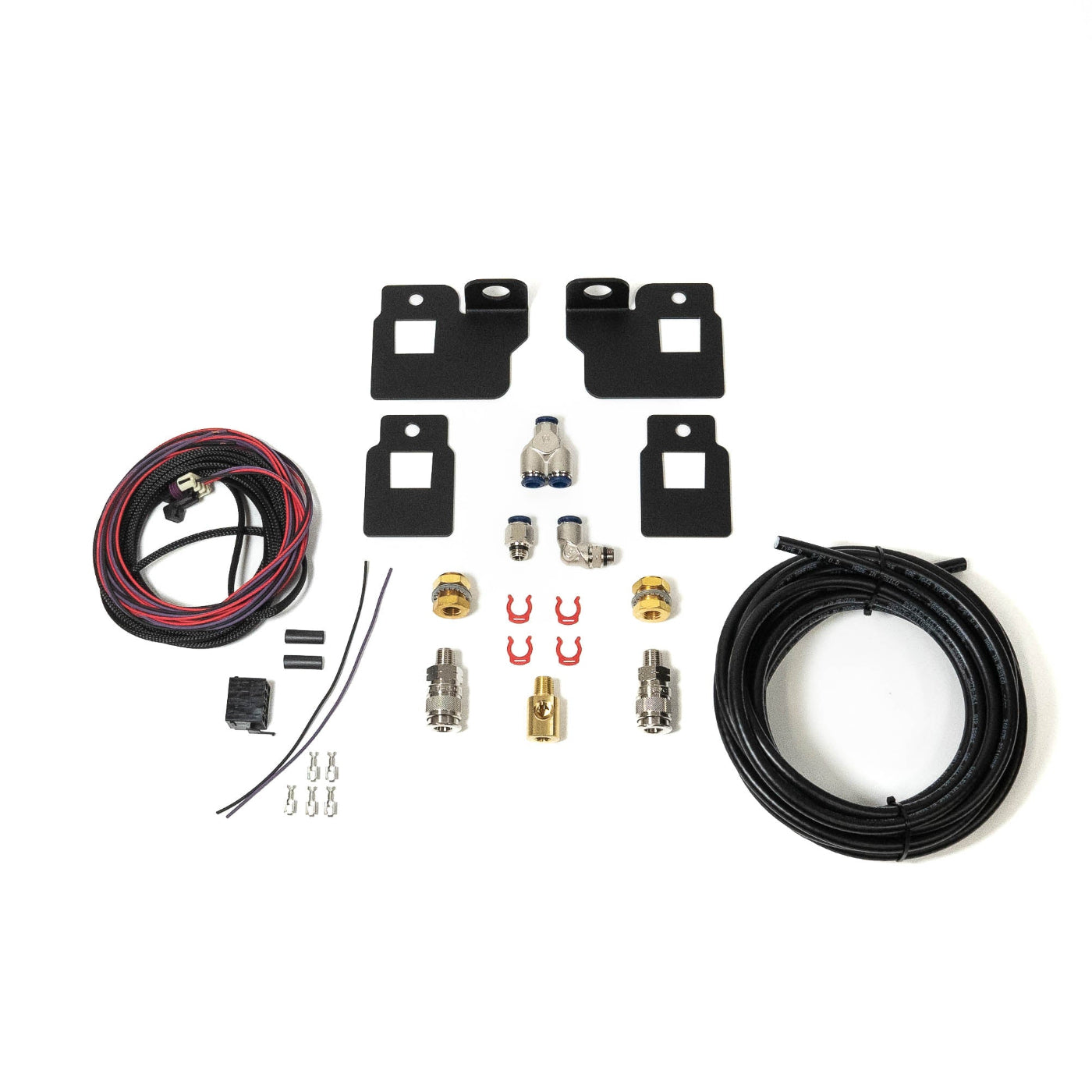 2022-2024 Tundra SDHQ Built Remote Air Chuck and Switch Mounting Kit display of included parts and hardware 