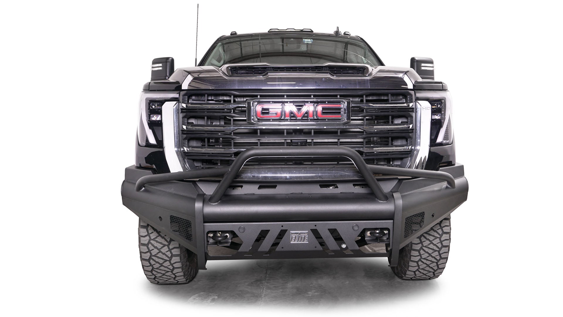 '24+ GMC 2500/3500 Black Steel Elite Front Bumper Display on Vehicle 