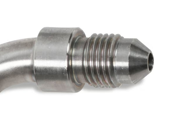 Earl's Banjo Adapter - Long Style 3 AN Male to 3/8" or 10mm - 90 Degree - Long Style - Stainless Steel Front View Silver