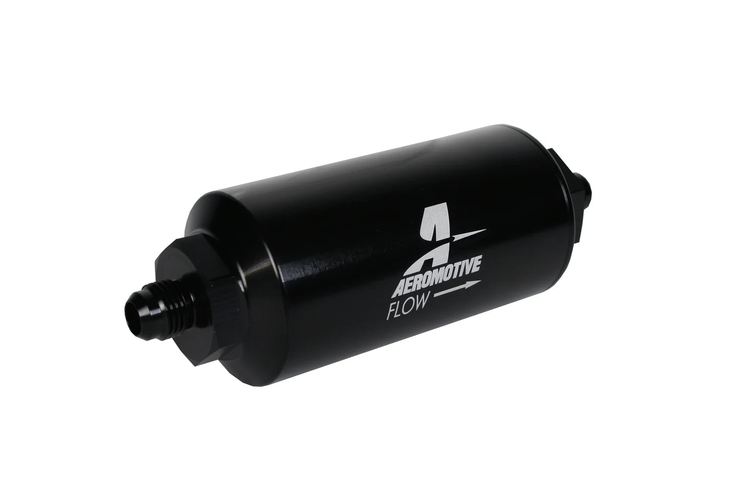 10 Micron Black Fuel Filter with Male AN-06 Ports & Cellulose Element Front View
