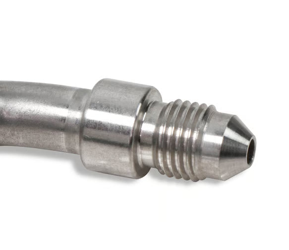 Earl's Banjo Adapter - Long Style 3 AN Male to 3/8" or 10mm - 45 Degree - Long Style - Stainless Steel Front View Silver