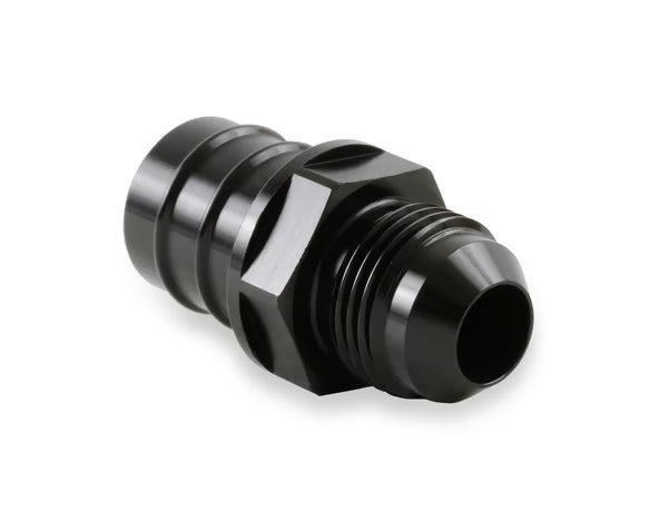 Earl's GM LS PCV Fitting -8 AN Male Black Anodized Finish - Fits Many GM OE Valve Covers w/ 3/4" ID on Grommet Front View Black