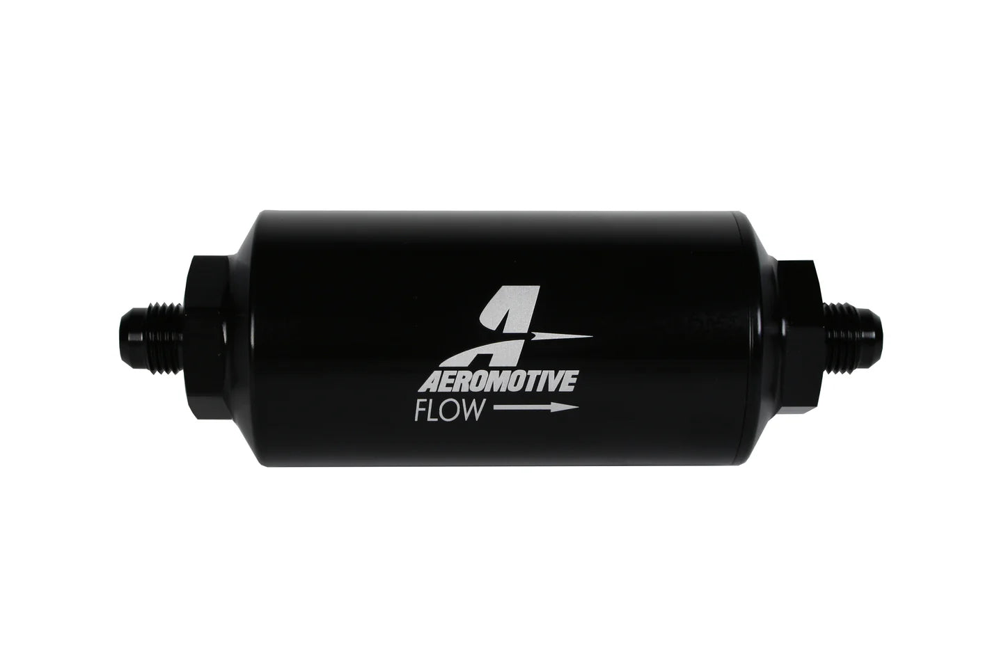 10 Micron Black Fuel Filter with Male AN-06 Ports & Cellulose Element Front View