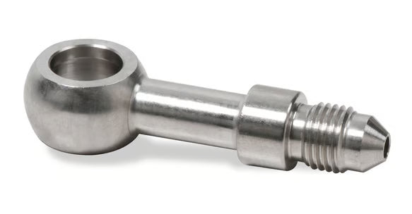 Earl's Banjo Adapter - Long Style 3 AN Male to 3/8" or 10mm - Straight - Long Style - Stainless Steel Front View Silver