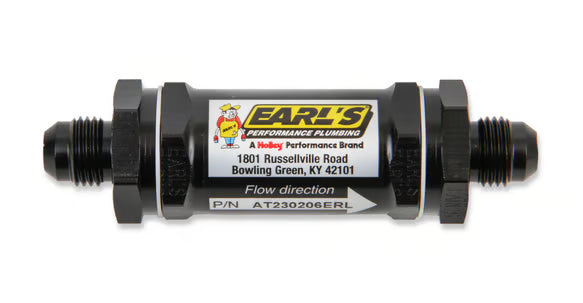 Earl's Fuel Filter w/ Screen Type Element - 85 Micron - 8 AN Male Inlet & Outlet Front View Black
