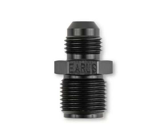 Earl's 11/16"-18 Inverted Flare Male w/ Long Thread to AN -6 Male Adapter Fitting - Black Anodized Aluminum Front View Black