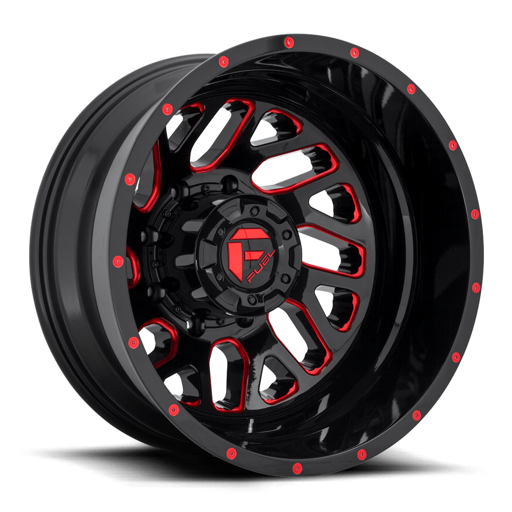 Fuel Wheels | TRITON | BRUSHED GUN METAL TINTED CLEAR/GLOSS BLACK RED TINTED CLEAR/CANDY RED MILLED