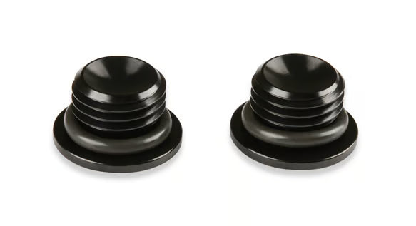 Earl's -6 AN Port Plug w/ O-Ring Seal, Black Anodized Aluminum - 2 pieces Front View Black