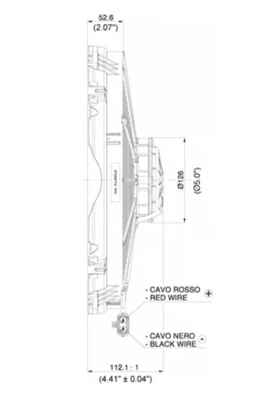 SPAL® 16.00" Electric Fan Puller Style Extreme Performance 1953CFM 10-blade paddle style blade Side View