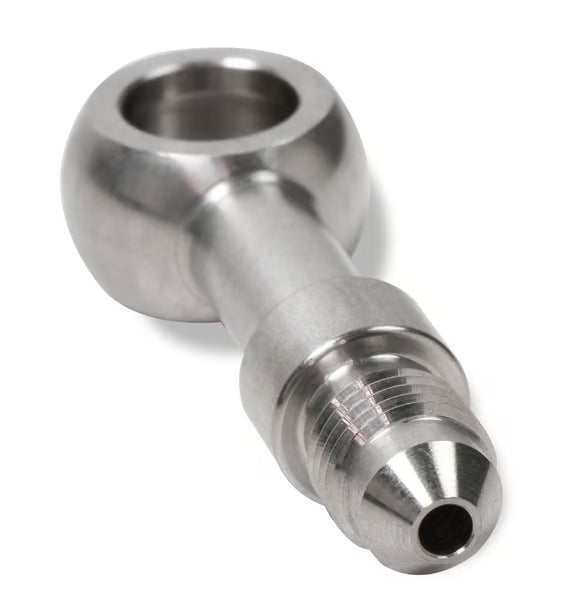 Earl's Banjo Adapter - Long Style 3 AN Male to 3/8" or 10mm - Straight - Long Style - Stainless Steel Front View Silver