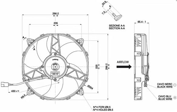 SPAL® 11.00" Inch Electric Fan Puller Style Medium Profile 1300CFM 5 Curved Style Blades Front View