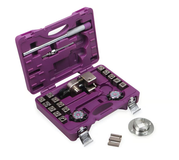 Earl's Professional Flaring Tool - 37°, 45°, and DIN Flares w/ Bench Mount Front View Silver