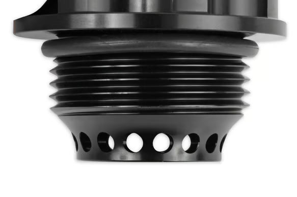 Oil Fill Cap w/ Baffle & -10 ORB Port - Fits Holley Cast Aluminum Valve Covers for the GM LS Series Engines w/ 1-5/16"-12 Threads on the Cap. Front View Black
