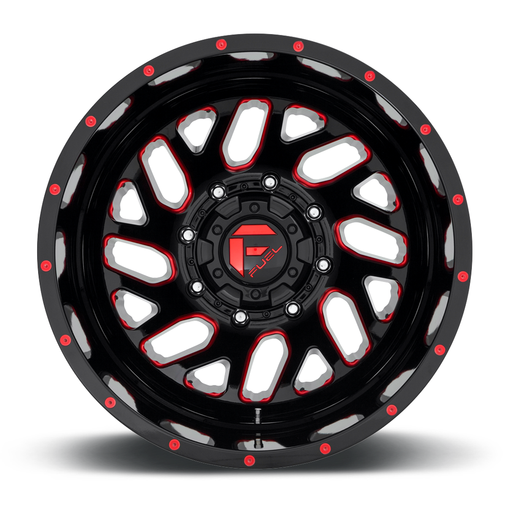 Fuel Wheels | TRITON | BRUSHED GUN METAL TINTED CLEAR/GLOSS BLACK RED TINTED CLEAR/CANDY RED MILLED