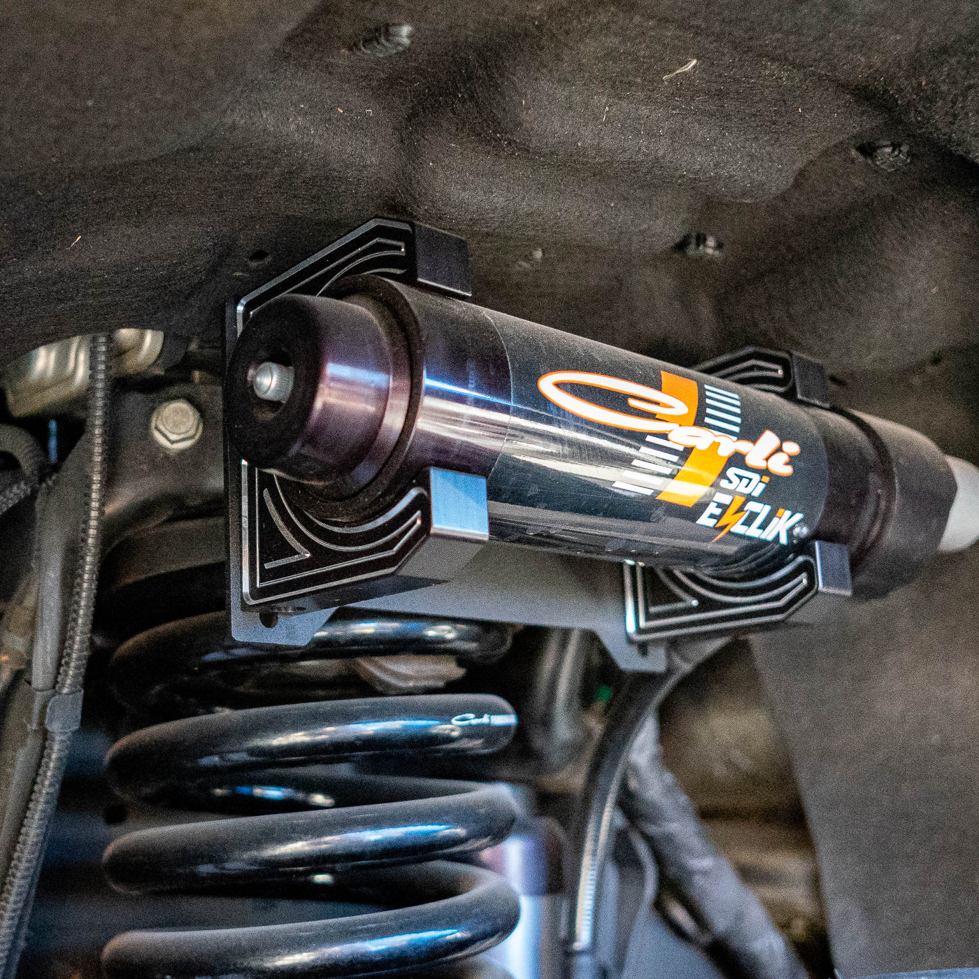 SDHQ Built 2023-2025 Ford Super Duty Front Billet Reservoir Mounts installed 