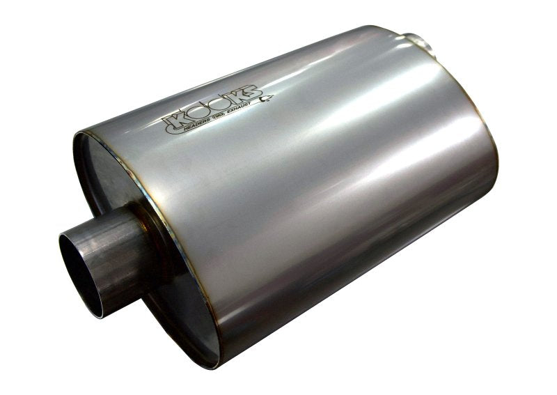 3" Oval Center/Offset Muffler 12" Long Body. Stainless Steel. Front View