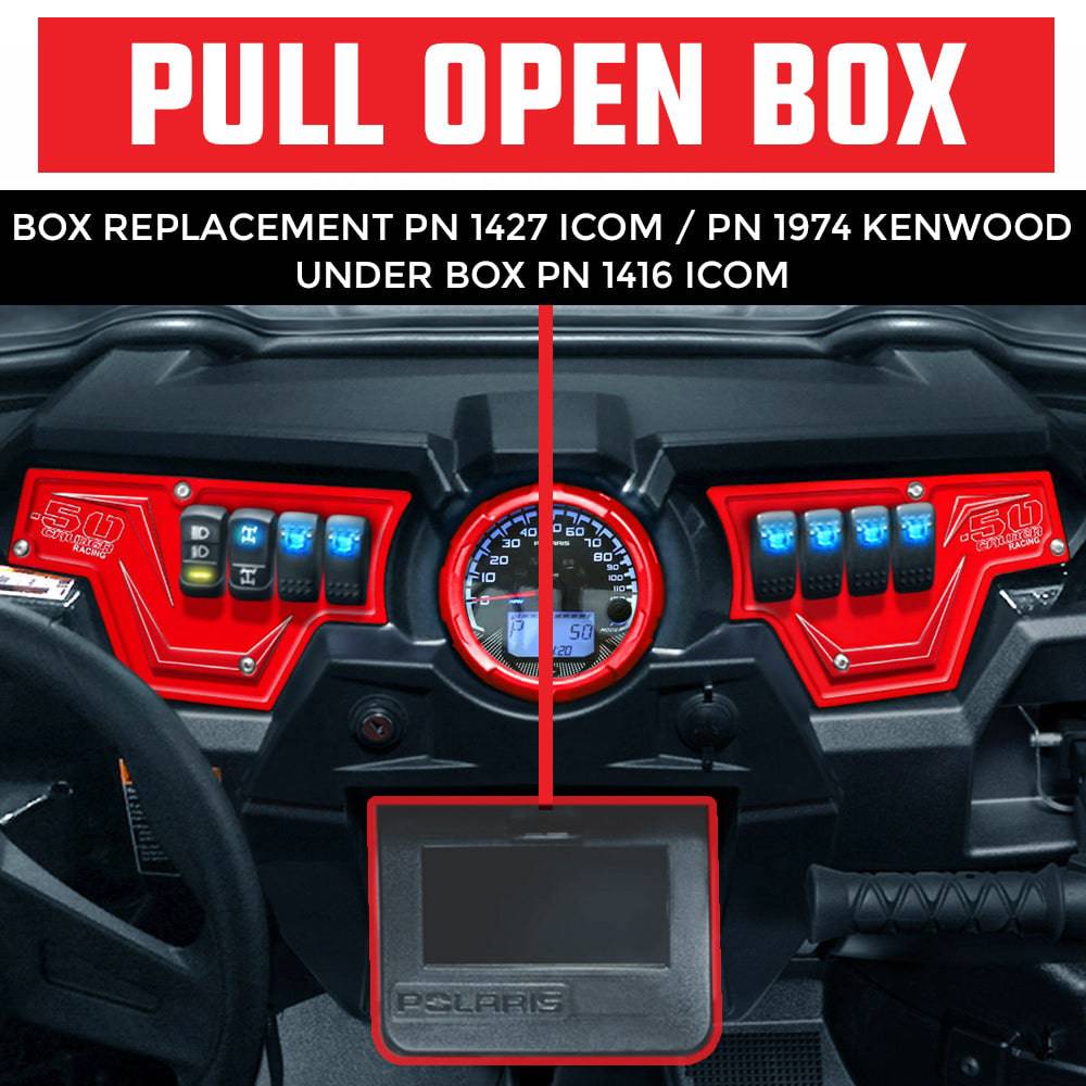 RZR Under Pull Open Box Icom Radio and Intercom Bracket Front View