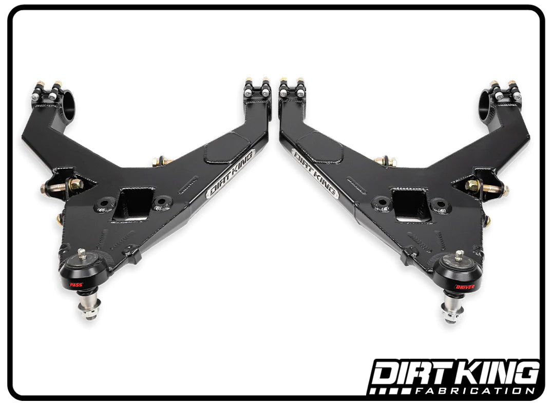 2019+ Silverado/Sierra 1500 DIRT KING Stock-Length Performance Lower Control Arms Display of Included Parts 