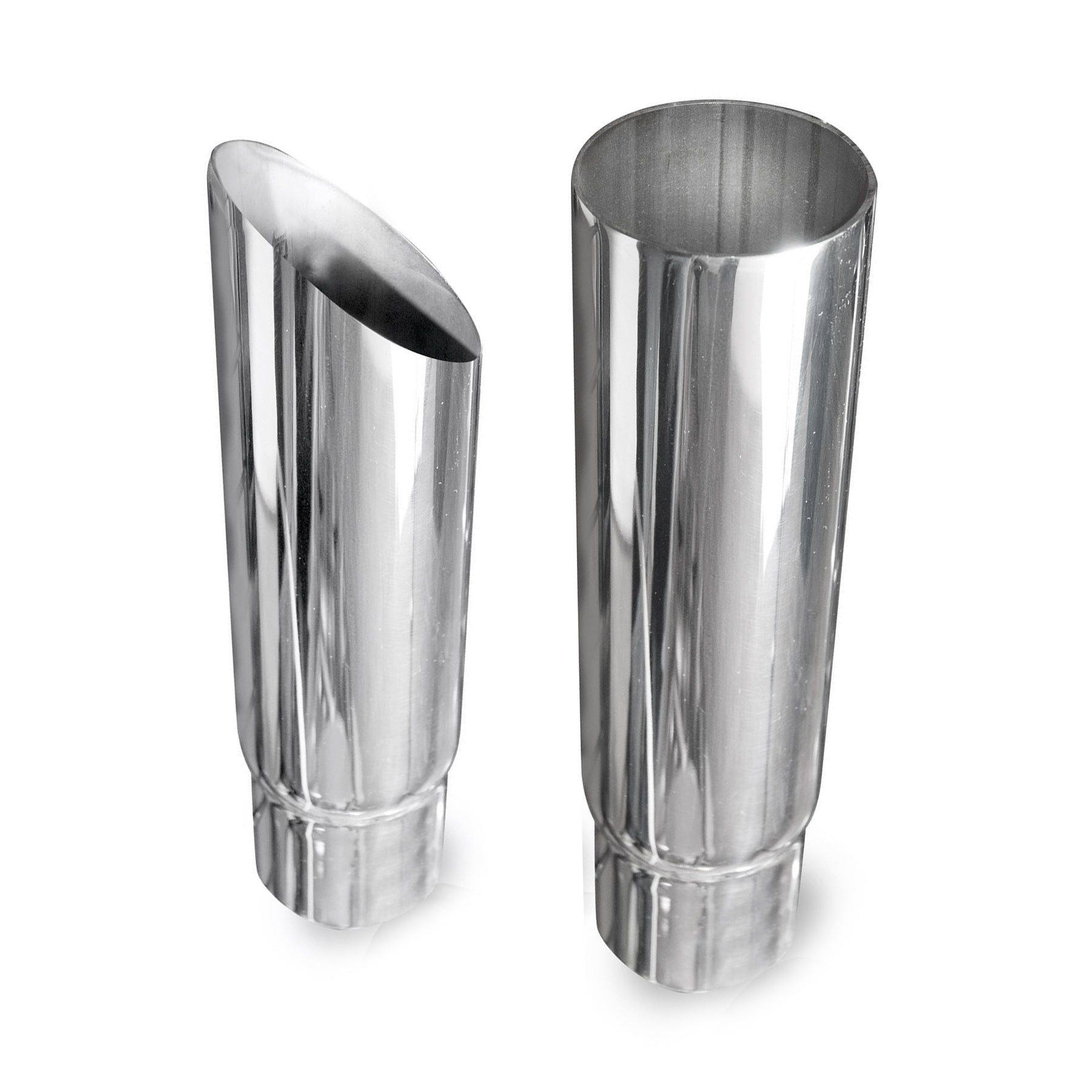 Resonator Style Polished Exhaust Tip 304 Stainless Steel Front View