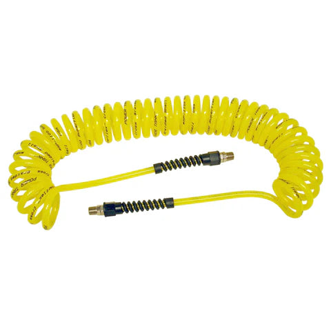 Air Hose 30 ft. Coiled 1/4" NPT Male Thread Superflex High Pressure Yellow Power Tank