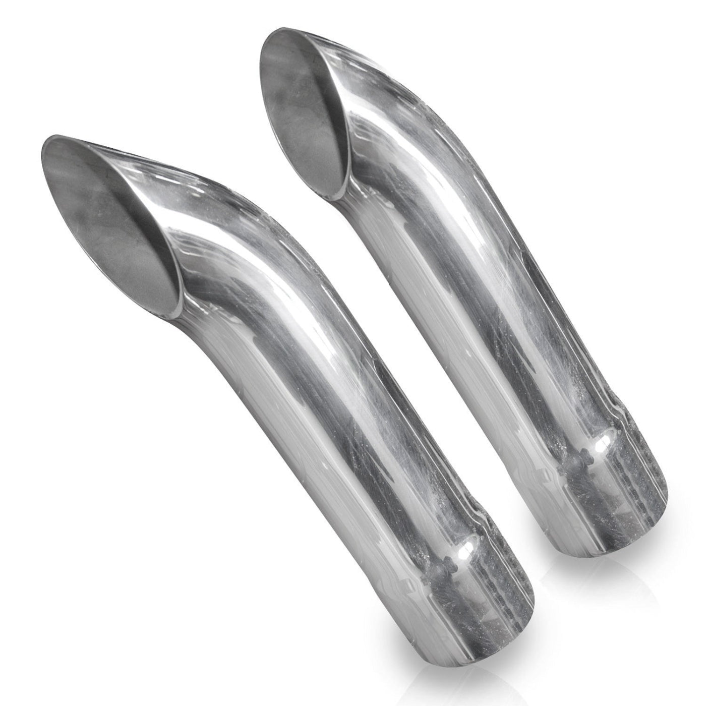 Turn-Down Style Polished Exhaust Tips 304 Stainless Steel Front View