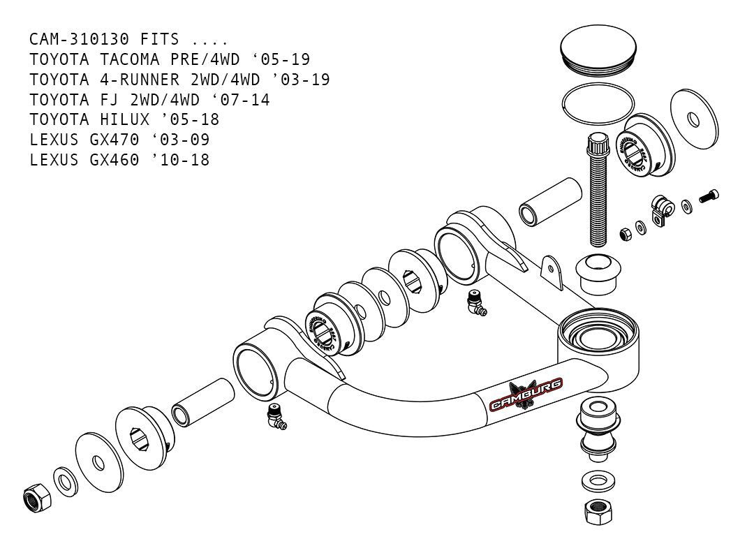 '03-23 Toyota 4Runner Uniball Upper Control Arms Suspension Camburg Engineering design