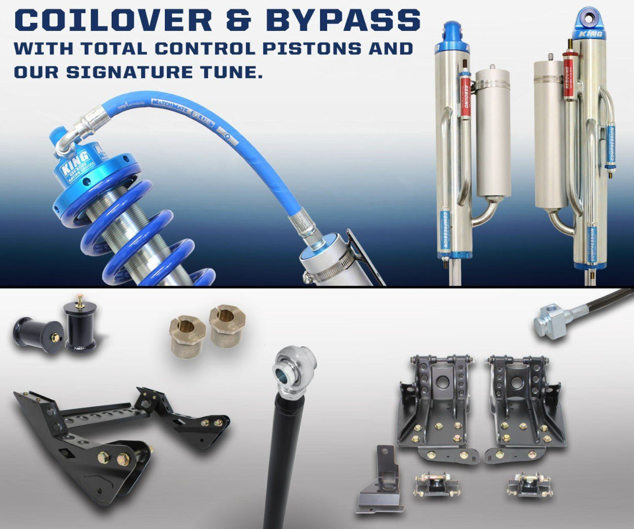 '05-07 Ford F250/350 2.5 Coilover Bypass System-4.5" Lift Display of Included parts 