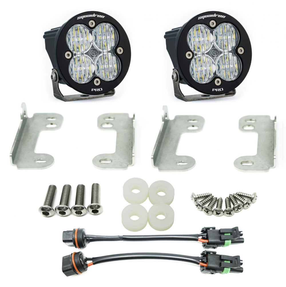 '18-22 Jeep JL Fog Light Pocket Kit Lighting Baja Designs Jeep Sahara Squadron Pros Display of Included Parts 