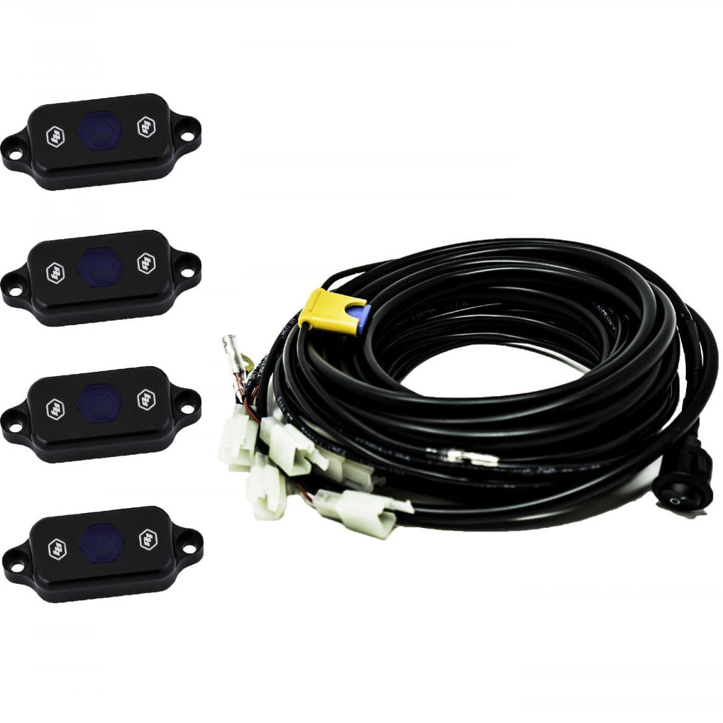 '18-23 Jeep JL Wrangler Rock Light Kit Lighting Baja Designs Display of Included Parts 