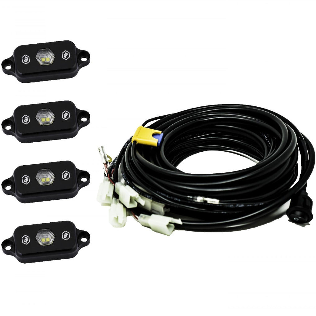 '18-23 Jeep JL Wrangler Rock Light Kit Lighting Baja Designs Display of Included Parts 