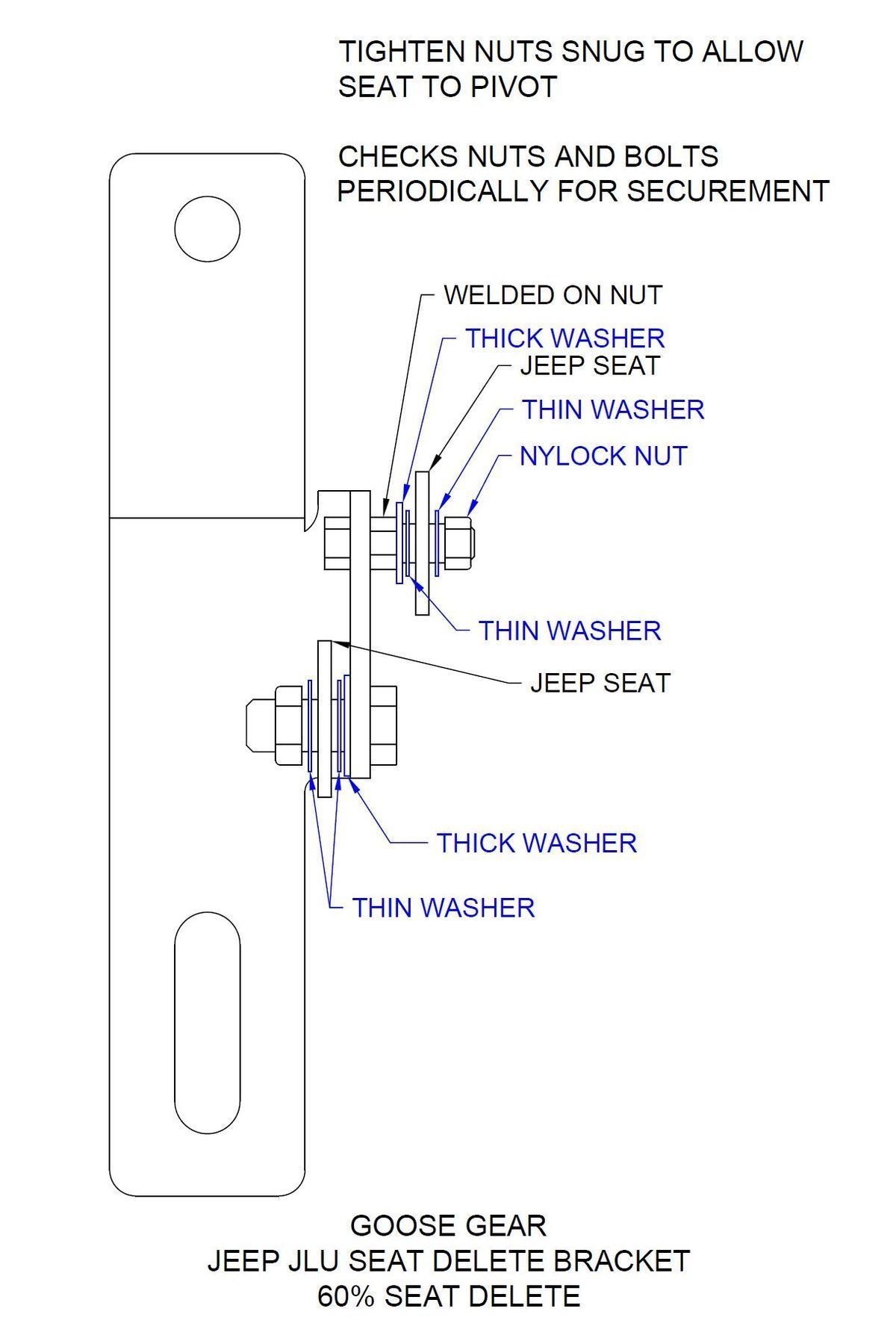 '18-23 Jeep JLU 60% Seat Delete Bracket Interior Accessoires Goose Gear design