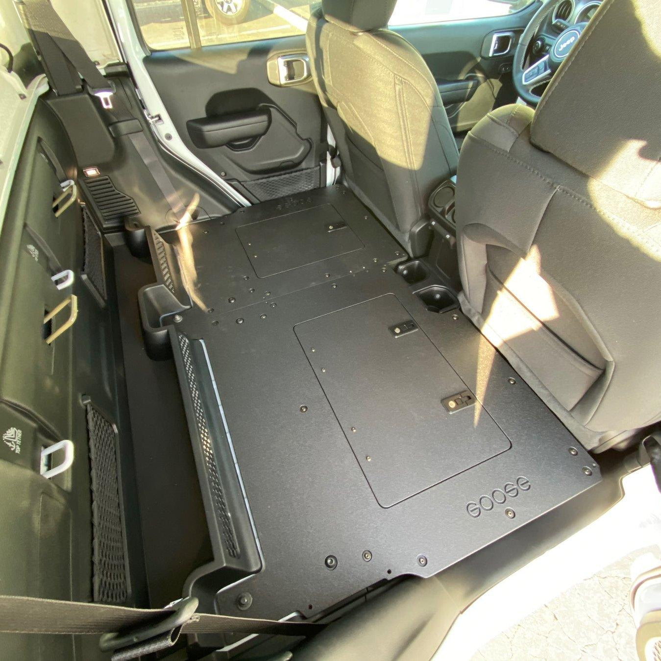 '19-23 Jeep JT 4 Door Goose Gear 2nd Row Seat Delete Plate System Display in vehicle 