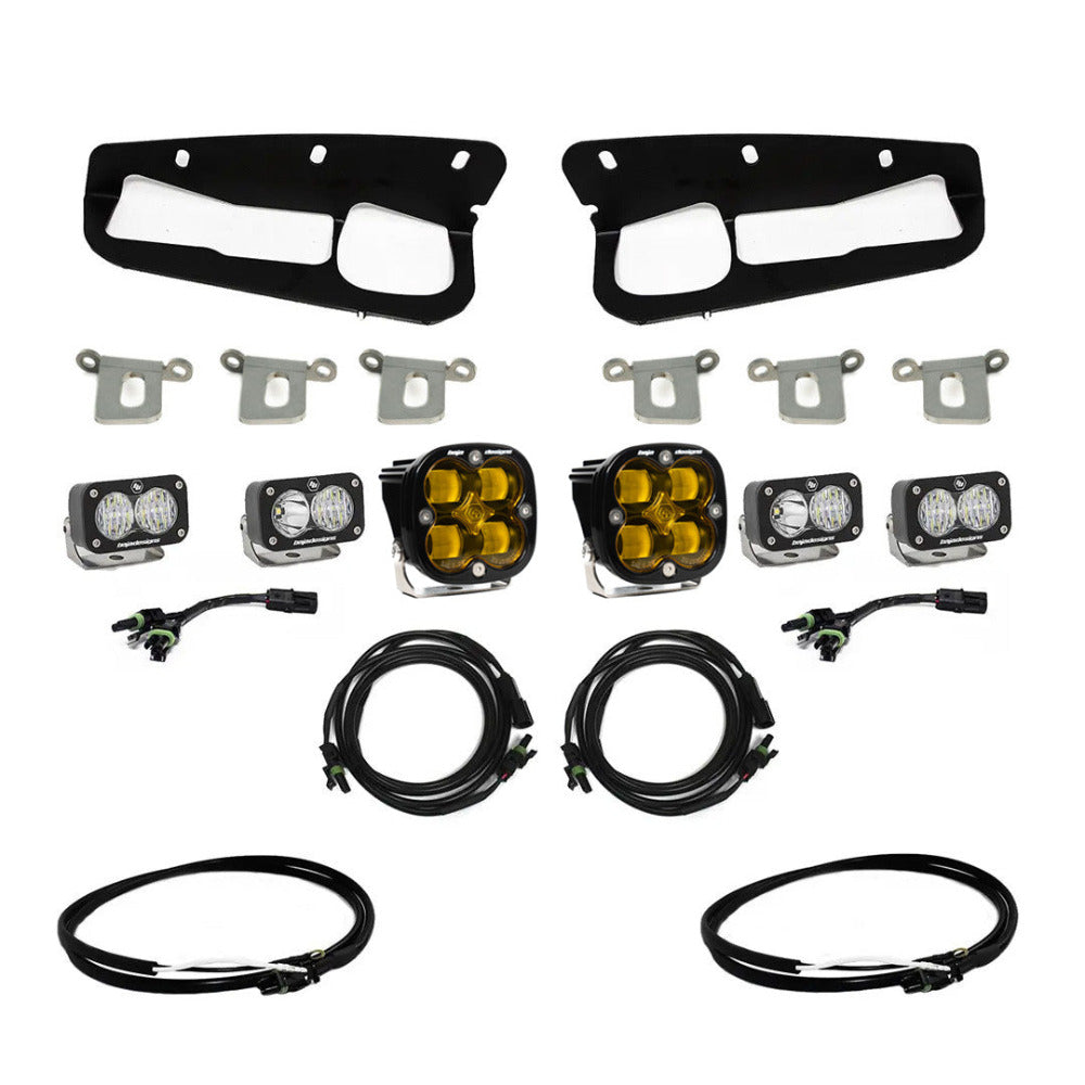 '21-23 Ford Bronco Baja Designs SAE Fog Light Pocket Kit Display of Included Parts 