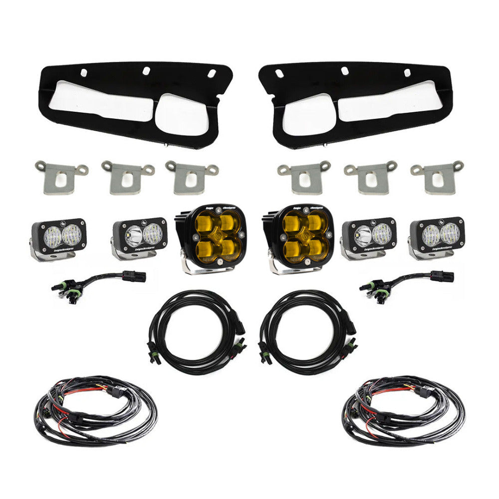 '21-23 Ford Bronco Baja Designs SAE Fog Light Pocket Kit Display of Included Parts 