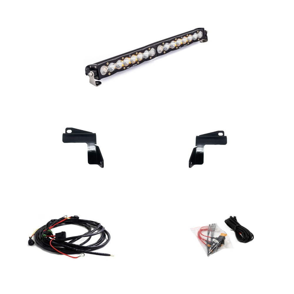 '20-22 GMC 2500/3500 Baja Designs 20" S8 Bumper LED Light Bar Kit Display of Included Parts 