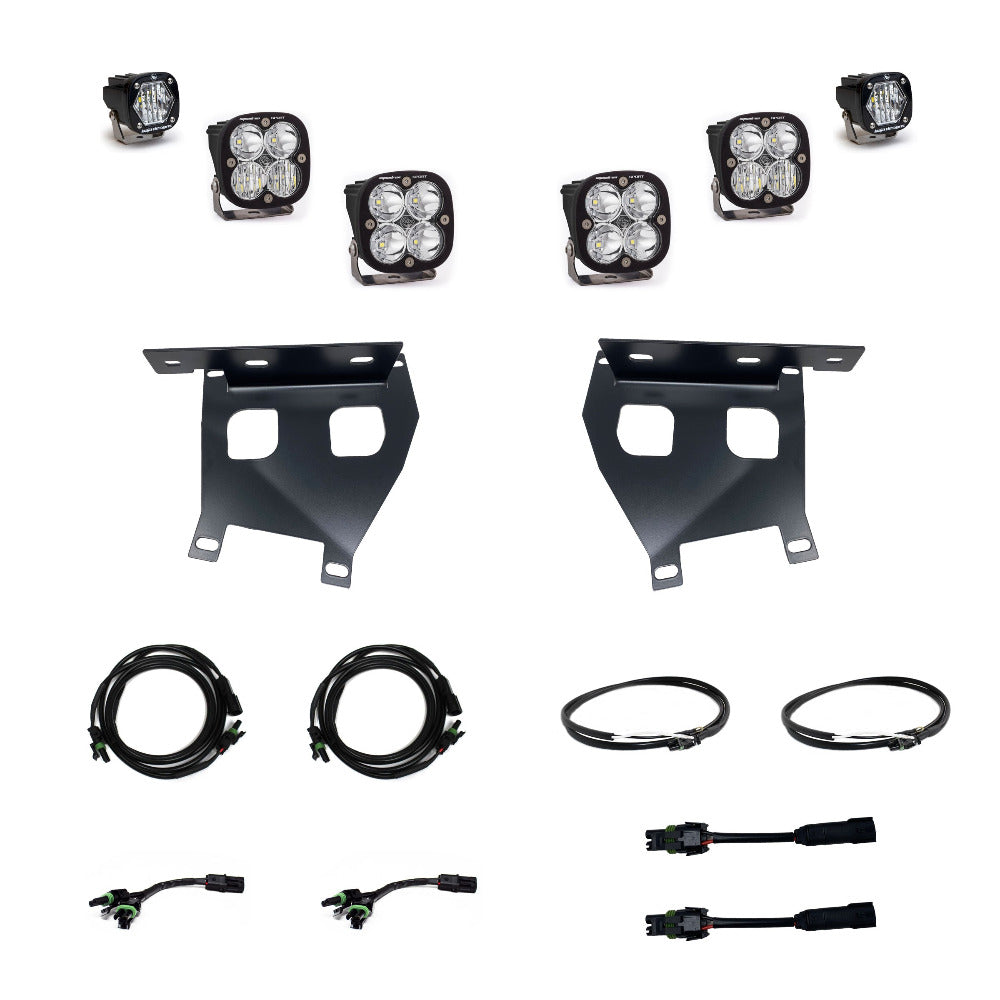 '21-22 Ford Raptor Baja Designs "Unlimited" Fog Light Pocket Kit Display of Included Parts 