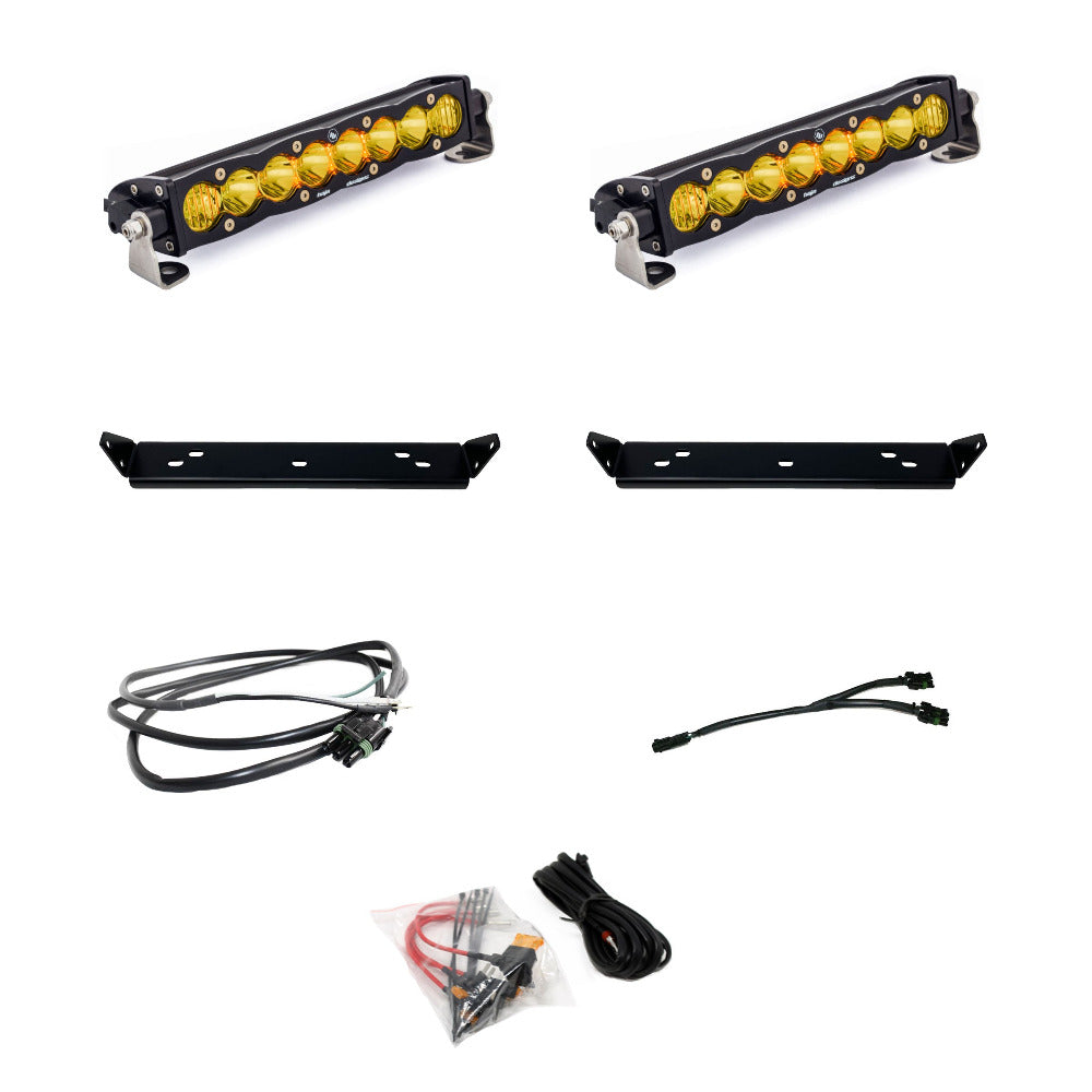 21-22 Ford Raptor Baja Designs S8 Light Bar Behind the Grille Kit Display of Included Parts 